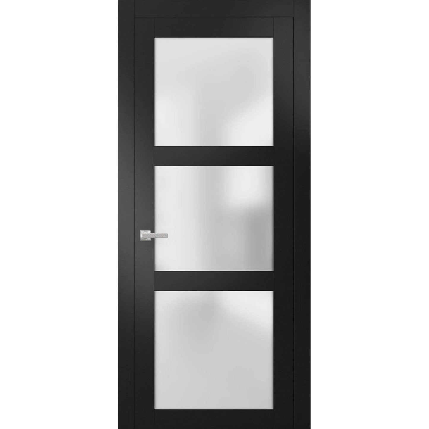 Solid French Door Frosted Glass 42 x 84 inches | Lucia 2552 Matte Black | Single Regular Panel Frame Trims Handle | Bathroom Bedroom Sturdy Doors