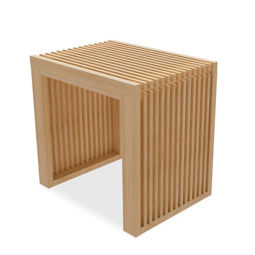 APRTAT Bamboo Dining Bench Indoor Small Bench Entryway Shoe Rack Bench,Outdoor Modern Wood Benches 17 Inch for Living Room Hallway Bedroom Bathroom Nature Small