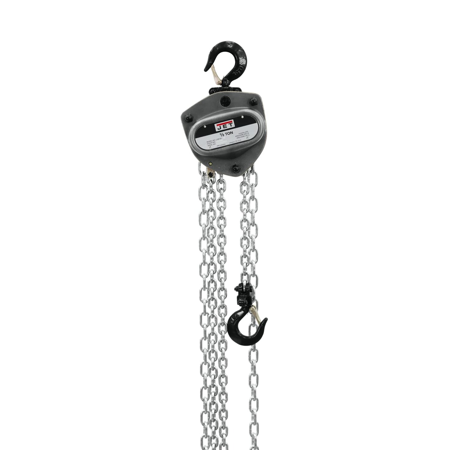 JET 1/2-Ton Hand Chain Hoist, 20' Lift, Overload Protection (L-100-50WO-20)