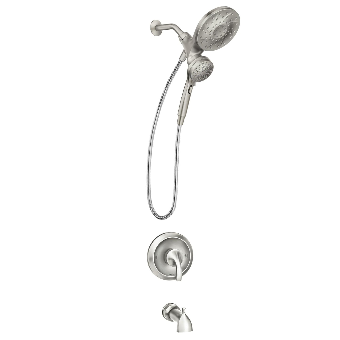 Moen Engage Multi-Function Handshower and Rainfall Shower Head Trim Combo with Handle, Tub Spout, Metal Hose and Valve, Brushed Nickel, 82304SRN