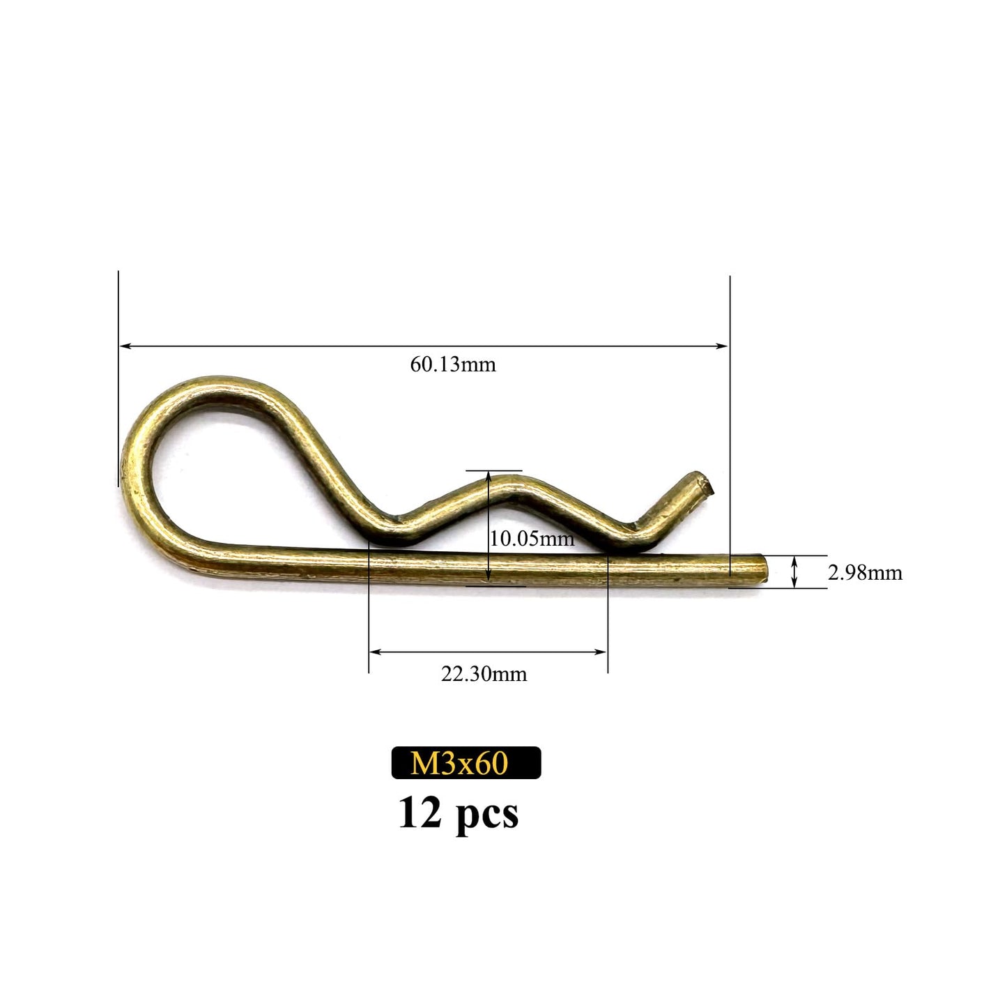 12 Pcs Heavy Duty Hitch Pins Clip R Clips Spring Retaining Wire Hair Pins Cotter Pin Strong Spring Tension Large Carter Pin R Clip Large for Trailer Tractor Mower Carts Truck Bronze zinc M3x60mm