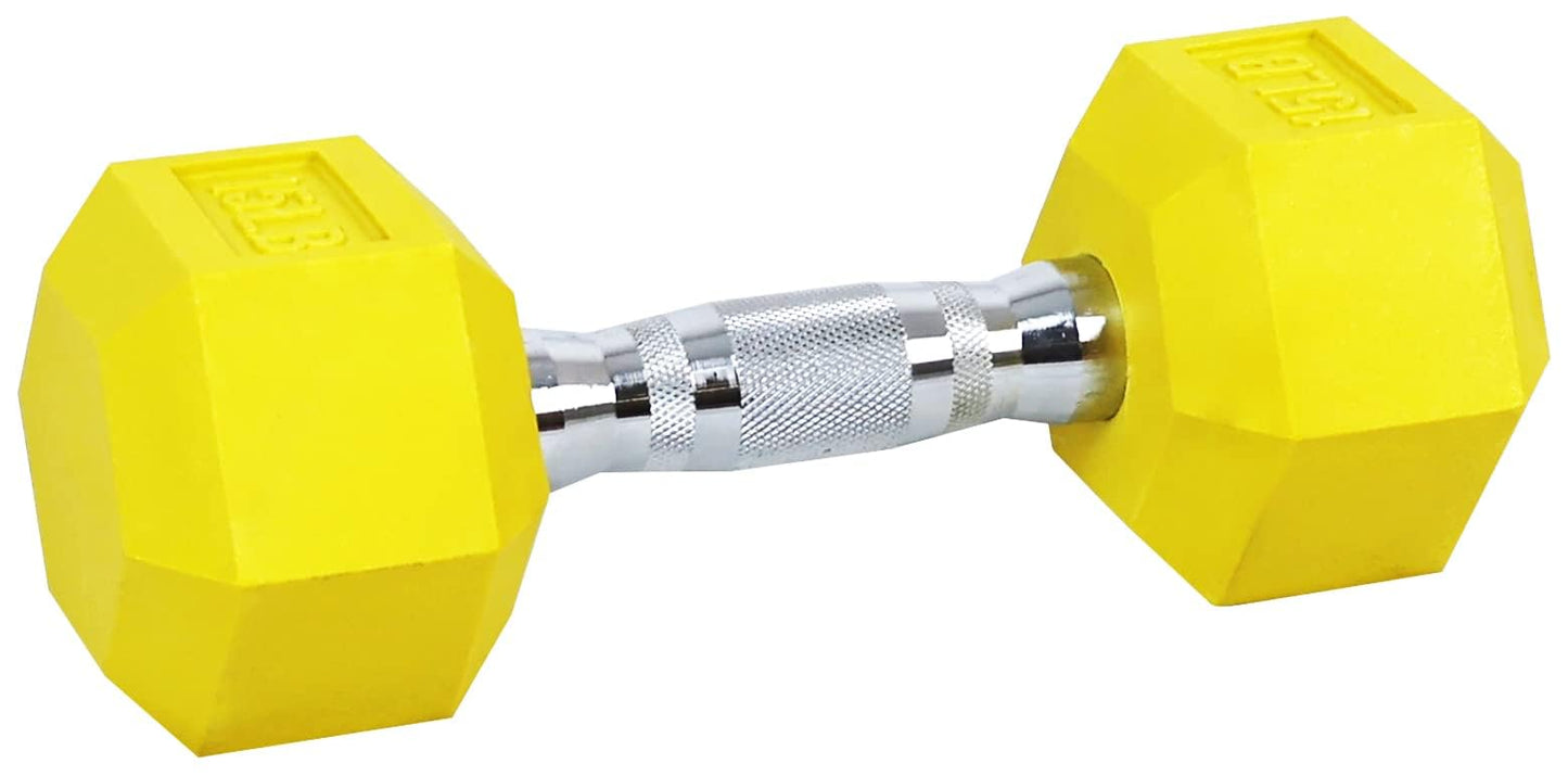 BalanceFrom Rubber Encased Hex Weights Dumbbells Set, Cast Iron Hand Weights with Anti-Slip Grip for Home Gym Strength Training 15LB