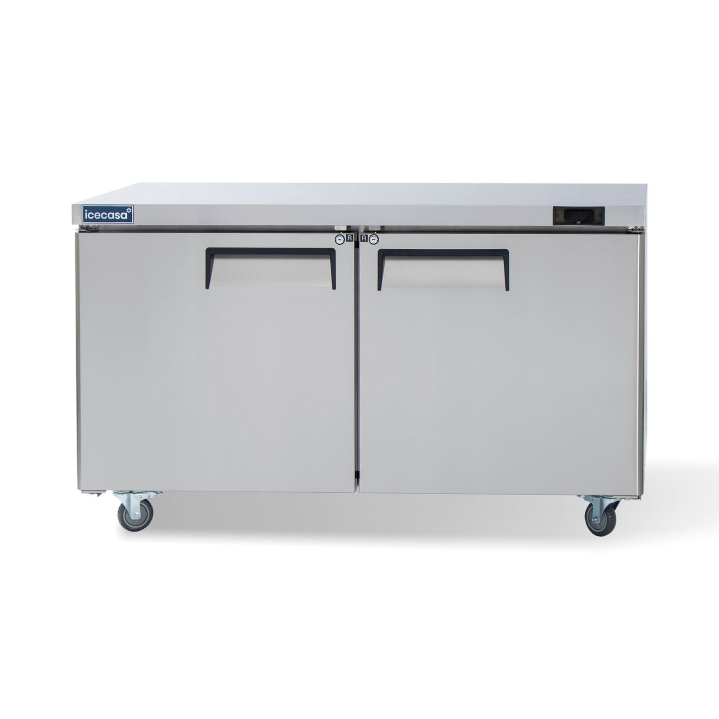 ICECASA 60" W Commercial Refrigerator Worktop Undercounter Refrigerator Double Door Stainless Steel Counter Fan Cooling Refrigerator 16.4 Cu.ft for Restaurant, Bar, Shop, etc