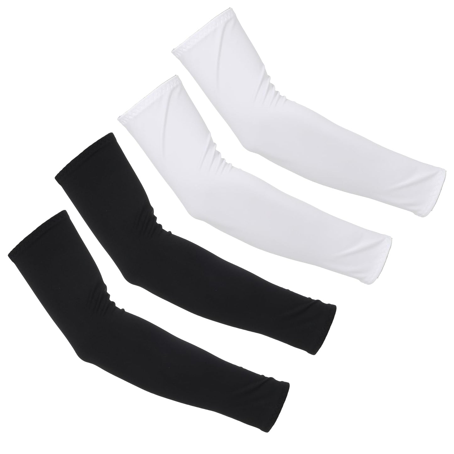 2 Pairs Arm Sleeves for Men and Women, UV Sun Protection Arm Sleeves, Cooling Compression Arm-Sleeve for Football, Basketball, Volleyball, Golf, Outdoor Sports, Working, Tattoo Cover Up (Black, White)
