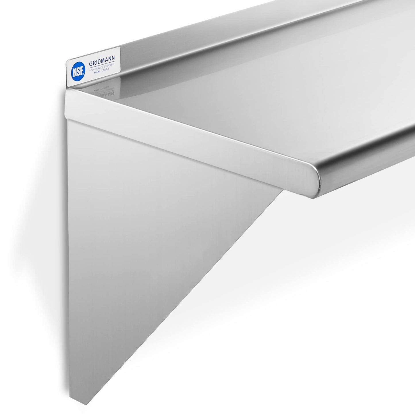 GRIDMANN 18" x 48" Stainless Steel Wall Mount Shelf with Backsplash, Commercial Grade - NSF Certified 18 Gauge Shelving for Restaurant, Kitchen, Utility Room, Garage