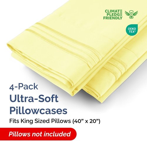King Pillow Cases by [Brand Name] - Ultra Soft Hotel Quality Covers | Wrinkle-Free, Stain Resistant - 4 Piece Set in Yellow
