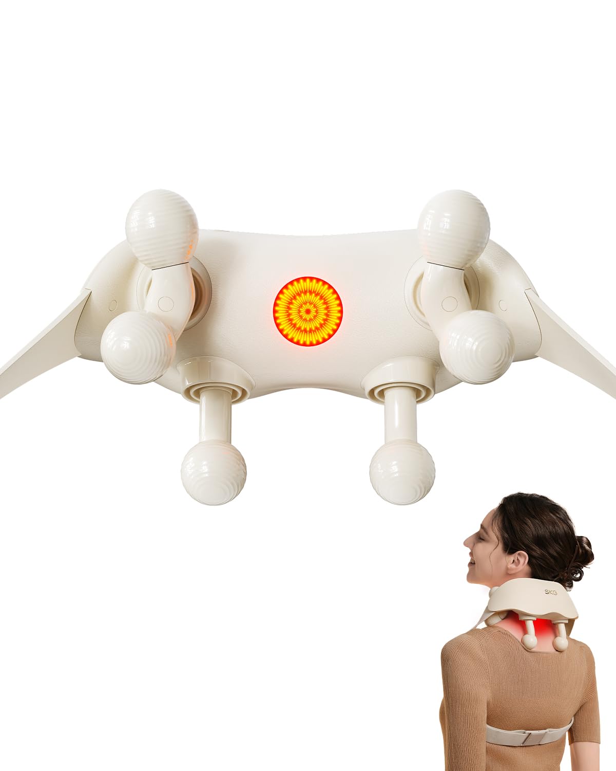 SKG HS500 FSA Eligible Cordless Neck Massager for Pain Relief Deep Tissue, Shiatsu Shoulder Massager with Heat, Massage Tools for Trapezius, Lymphatic Drainage, Relaxation Therapy, HSA Items