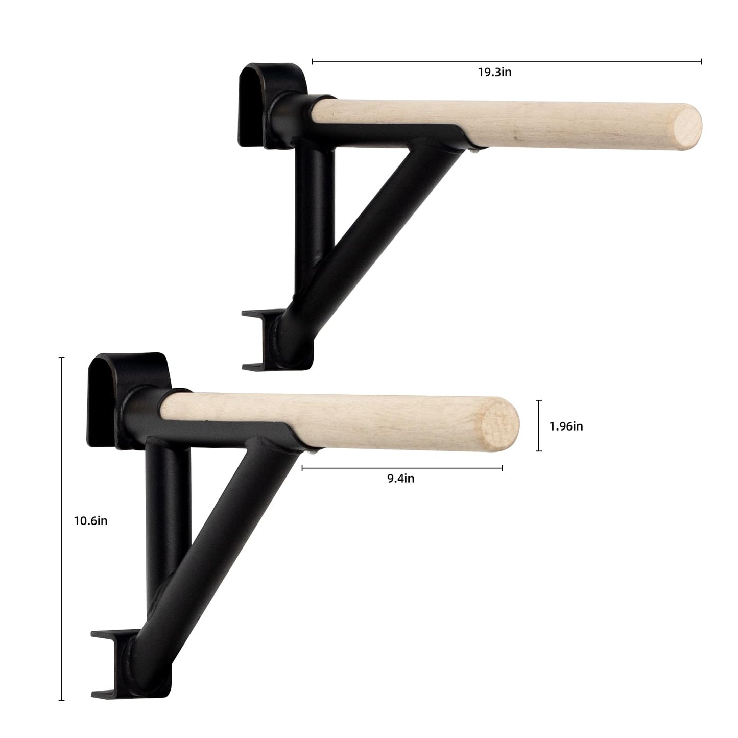 RIOWLAU Swedish Ladder Dip Bar Attachment, Fits TS003A Ladder, Wood Stall Bar for School, Physical Therapy and Gymnastics, Multi-grip (Black, 20"L x 2"W x 11"H)