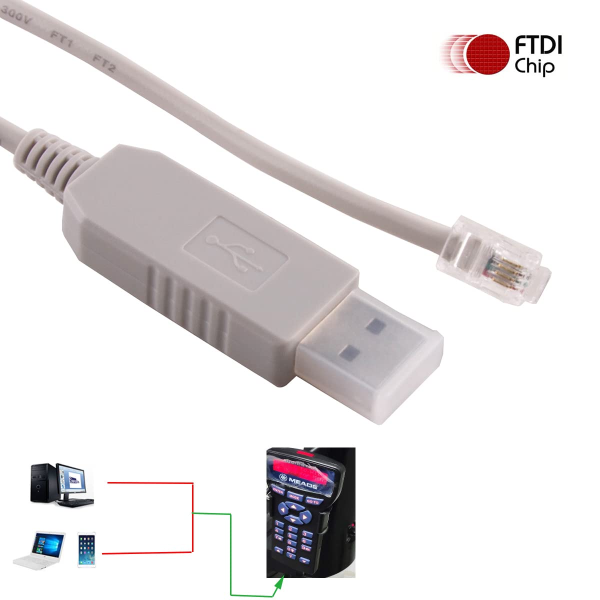 RJ9 RS232 #505 ETX127 ETX125 ETX-90 LXD75 LX80 LX90 LX65 (Length:10FT) usangreen USB to Autostar Audiostar Interface
