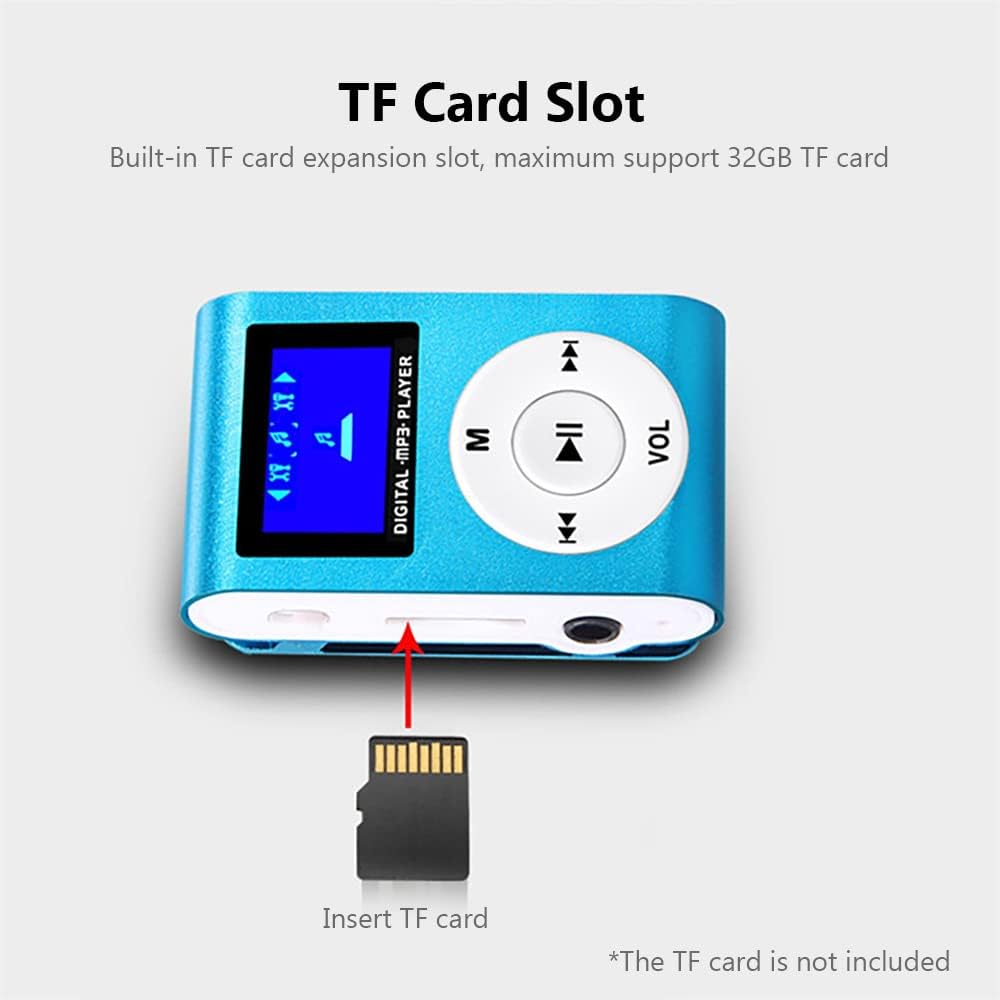 Karlak MP3 MP3 Mini Portable Mc Player Metal Clip-on Player with LCD Screen Port TF Card Wide Application Gold