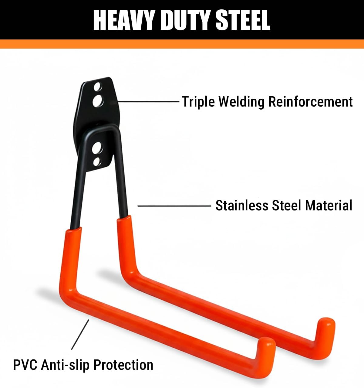 WMK Heavy Duty Garage Hooks - 7.3'' Wall Mount Utility Hooks for Tools & Bikes | 6 Pack (Orange)