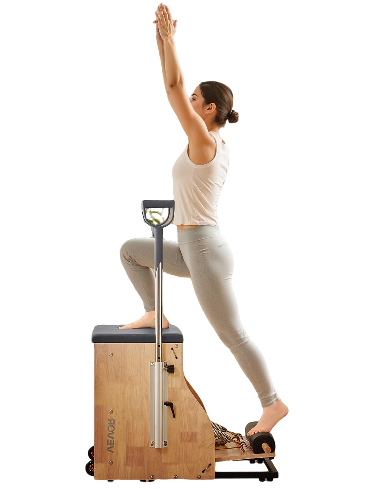 VEVOR Pilates Chair, Split-Pedal Stability Combo Chairs with Handles, Rubber Wood Frame Yoga Fitness Trainer, Exercise Reformer, Pilates Resistance-Workout Equipment, for Home Gym Studio Workout