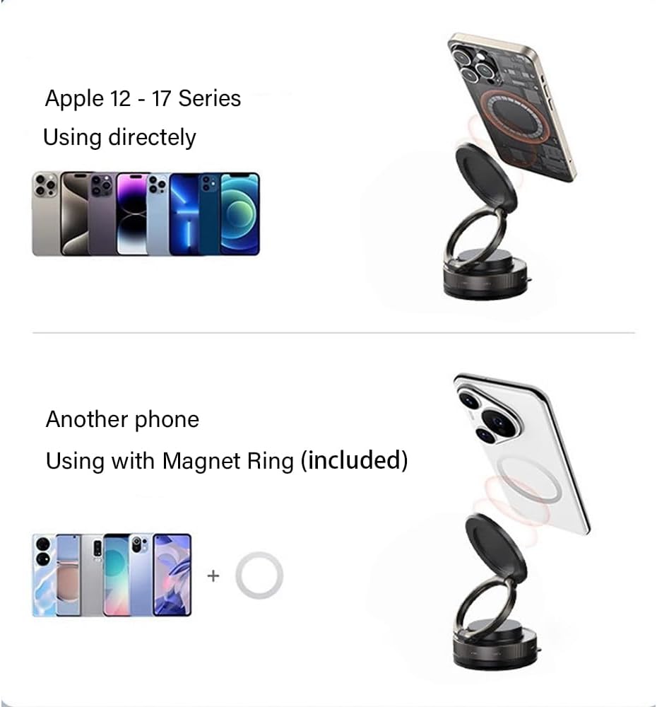 BOLTJOY Magnetic Phone Mount Stand, Universal Adjustable Holder with High Weight Capacity Structure, Black, for Desk
