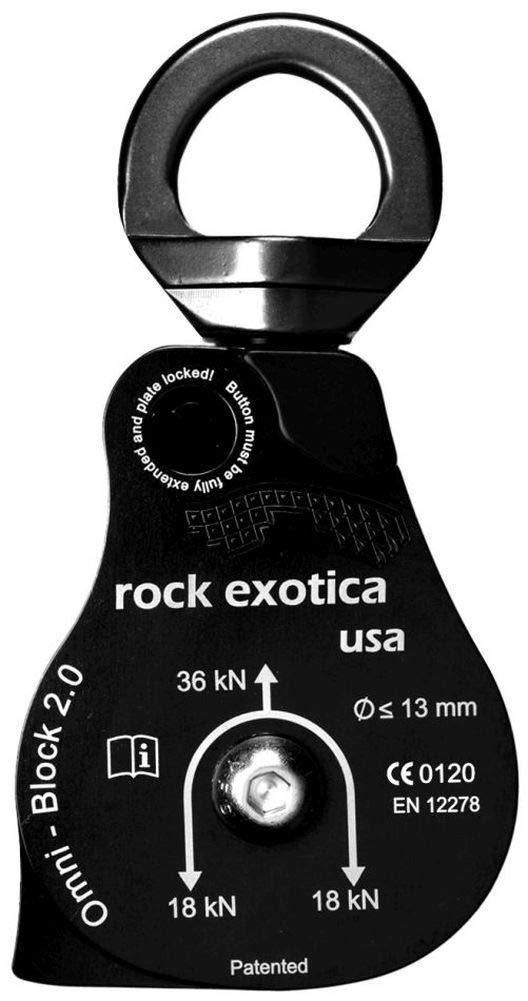 Rock Exotica Omni-Block 2.0" Single Pulley (Black) - Swivel Pulley for Climbing and Rigging Systems – Made in the USA