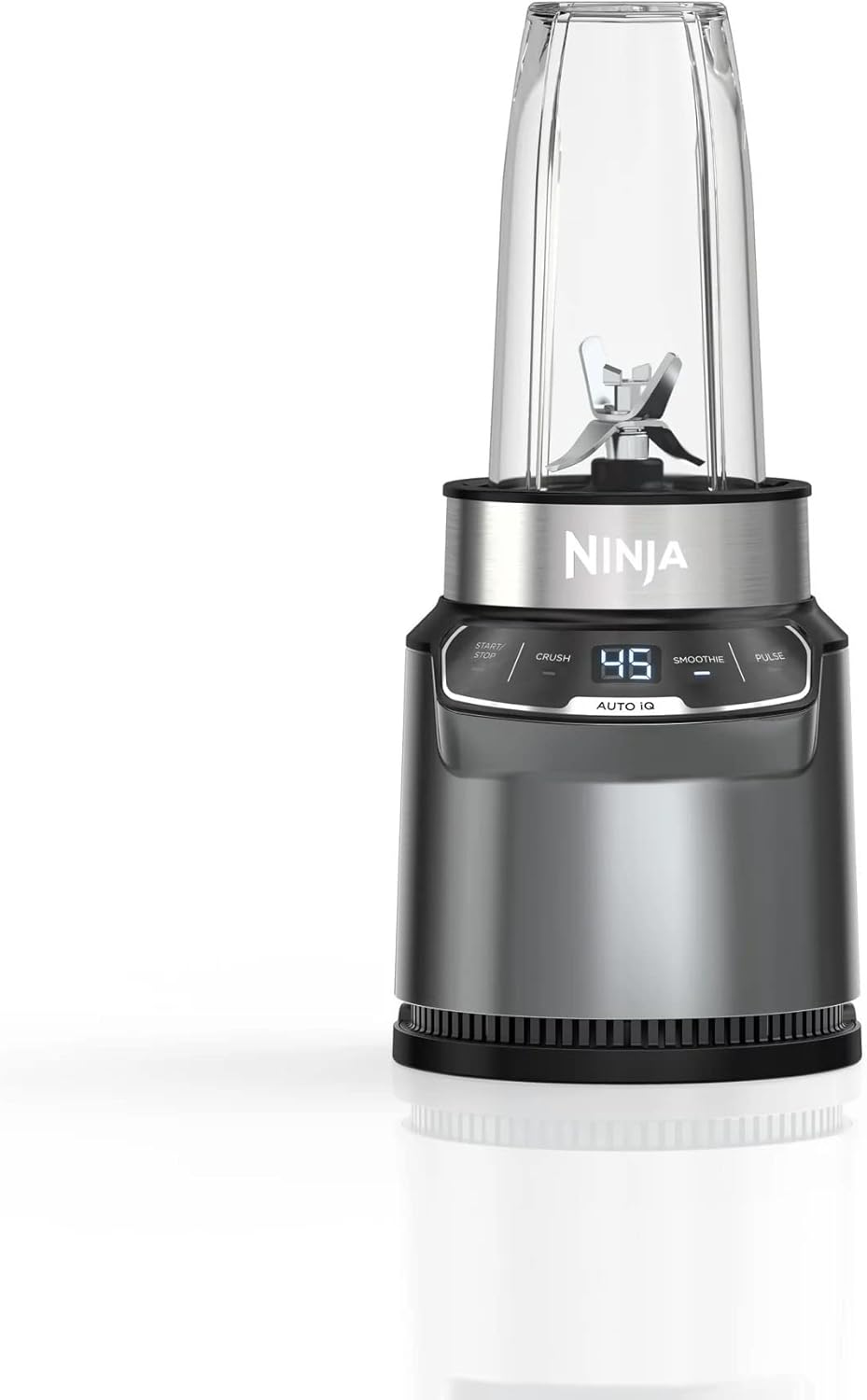 Ninja BN400 Nutri Pro Compact Blender - 1000W Auto-iQ for Smoothies & Frozen Drinks | 18oz & 24oz Cups, Stone Silver