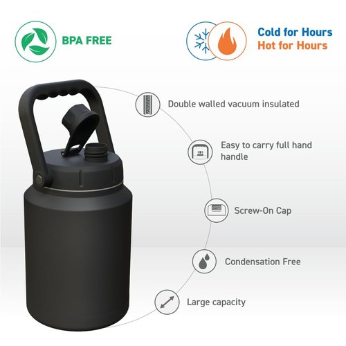 Asobu Mighty Stainless Steel Double Walled Insulated Outdoor Water Jug 68 Ounces - Half Gallon (Copper)