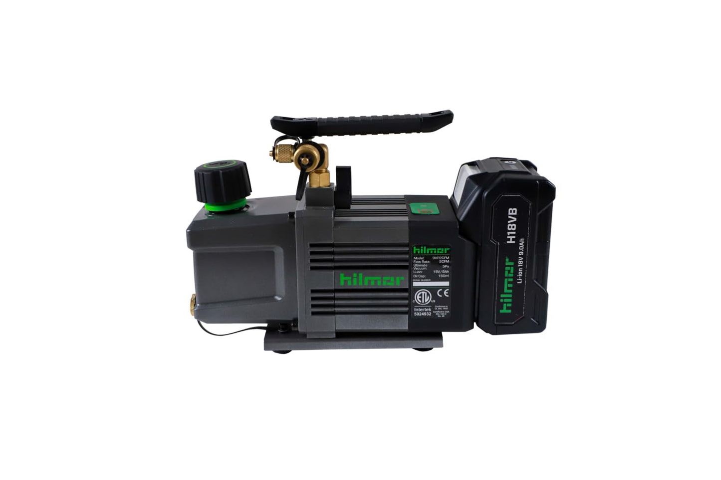 hilmor BVP2CFM 2CFM Battery Powered Vacuum Pump for HVAC Tools and Equipment, 9Ah 18 Volts, 1/2 Horsepower, 11 oz. Oil Capacity A2L Compliant