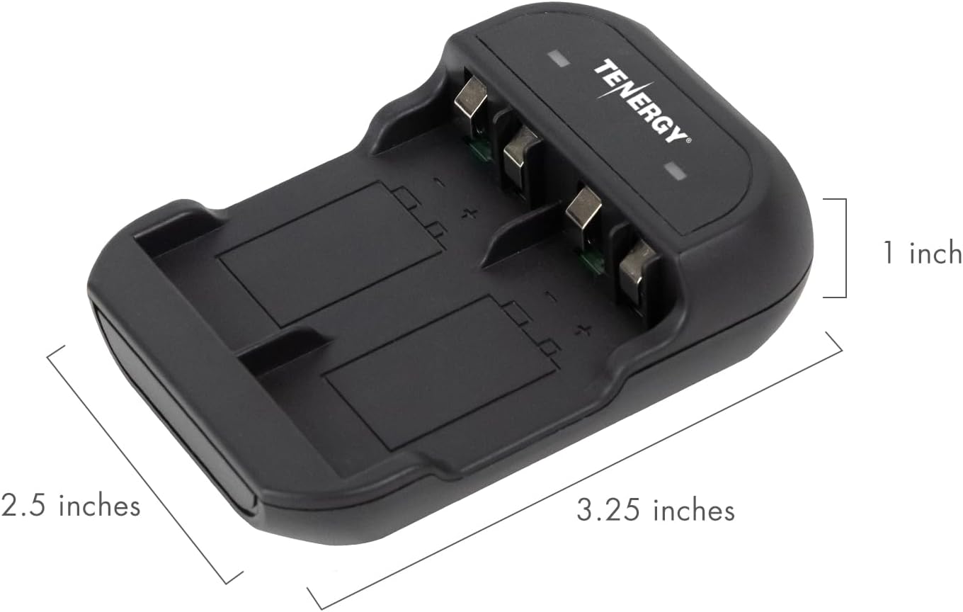 Tenergy 9V 250mAh 4 Pack 2 9V Battery Rechargeable NiMH Square Battery with Bay Battery Charger for Smoke