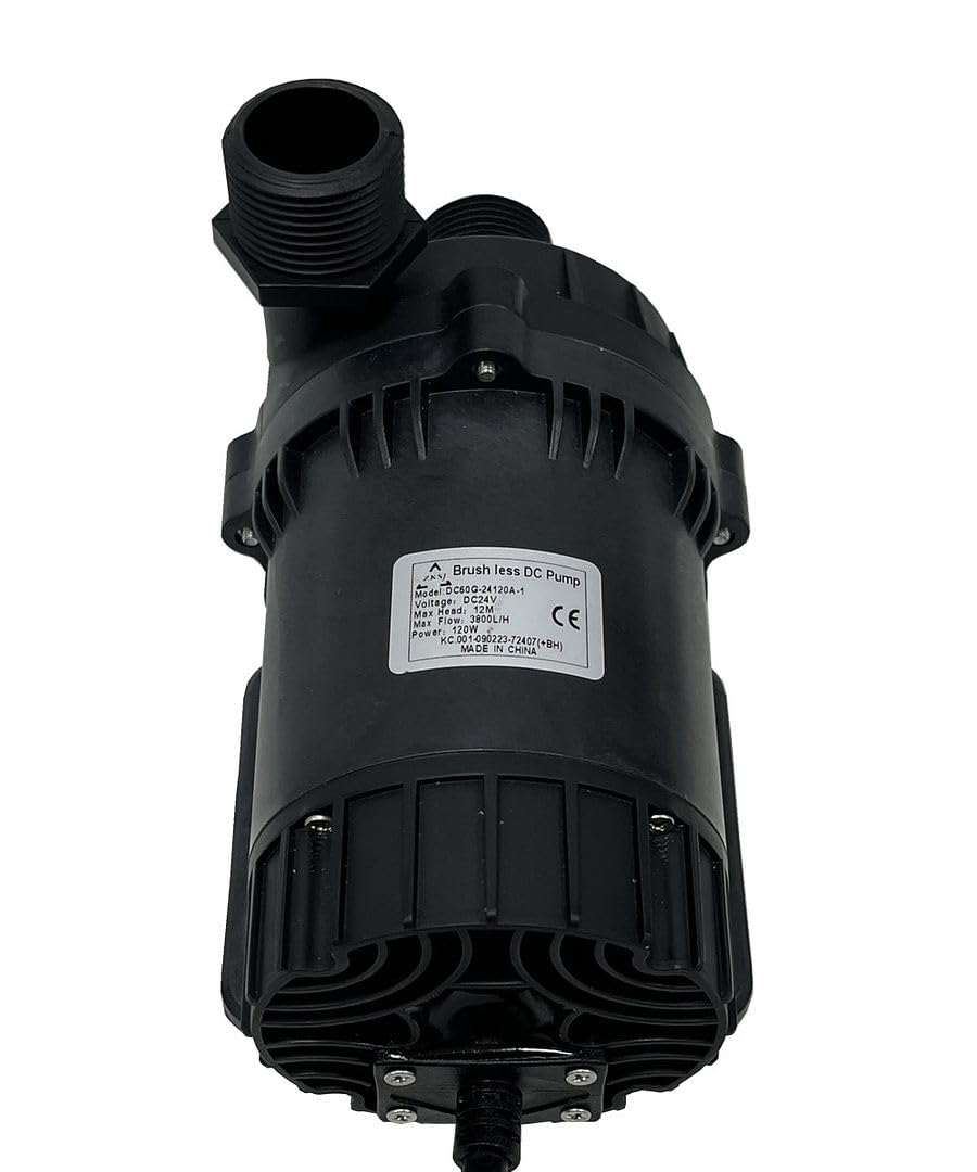 SHYSKY Heavy Duty Low Noise 24V 120W Micro Brushless DC Water Pump DC60G-24120A-1, 12m 39ft 1003GPH, Speed/Flow Adjustable, DRY RUN Protection, For Cooling Circulation Pressure Sys