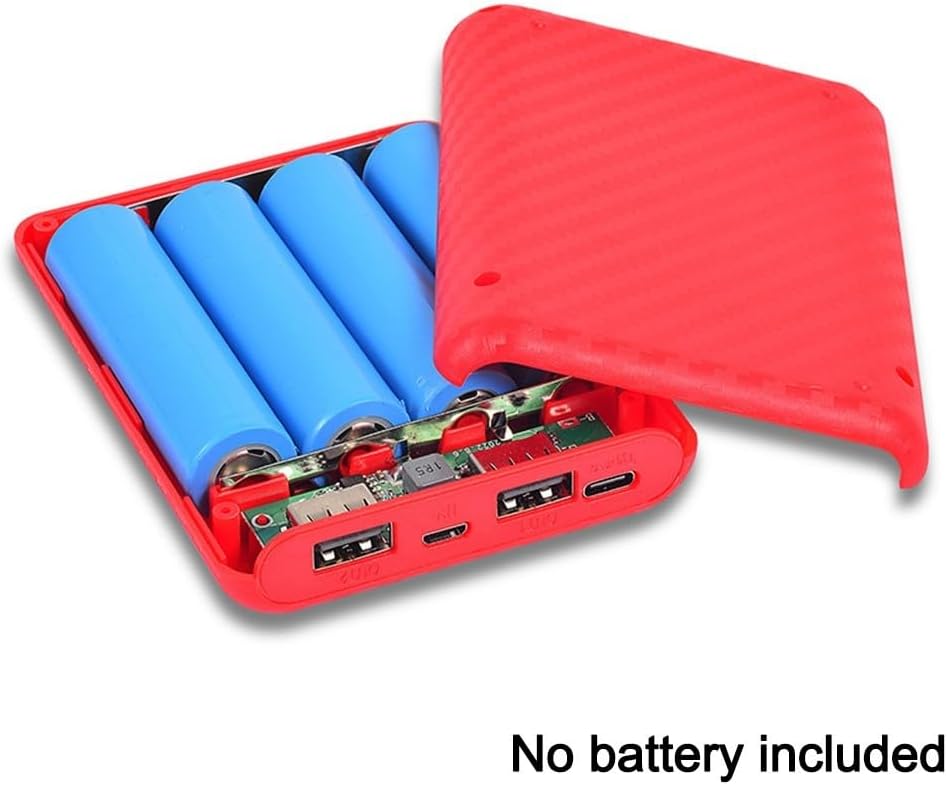 Floweringbeter 4 5V 2 4A, 5V 2.4A) Slots Power Bank Battery Box Charging Case with Type C and Mic Input, Dual USB