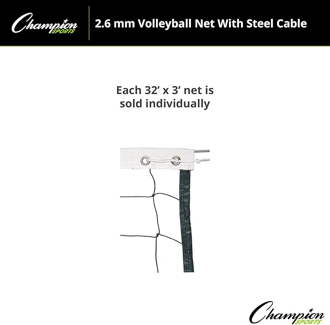 Champion Sports Braided Volleyball Nets, White, 32 x 3-Feet