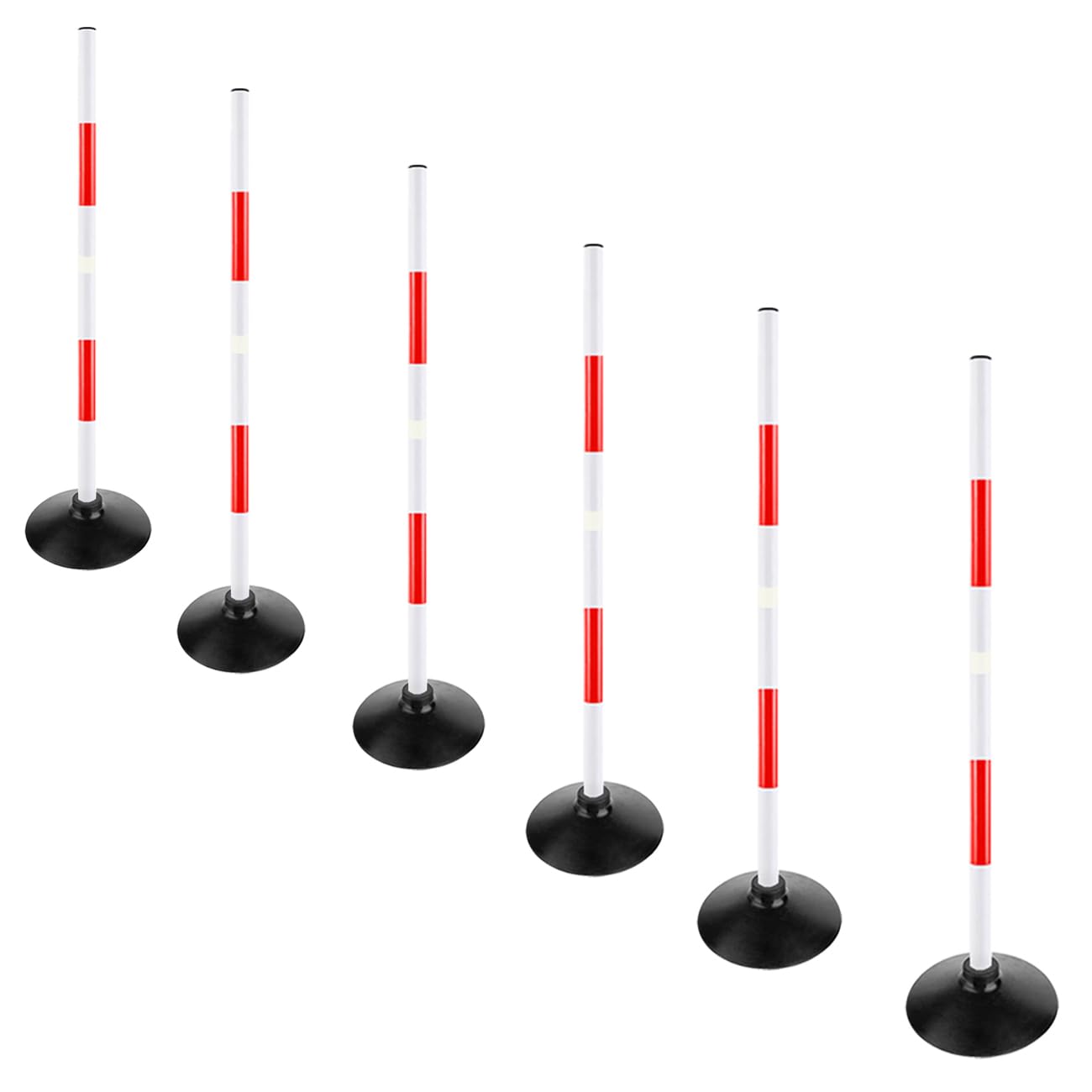 ASENVER Red-White Soccer Agility Pole Set Rubber Base Dribbling Stick Multifunctional Training Pole Traffic Warning Sign Pole (3.3 FT, Pack of 6)