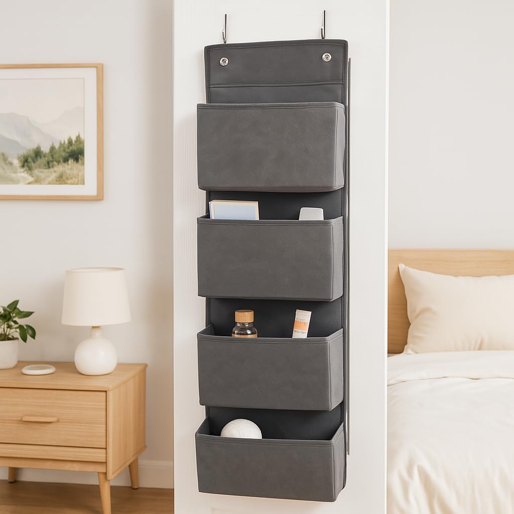 Joyful Moose Over the Door Hanging Organizer Closet Storage Bins Grey