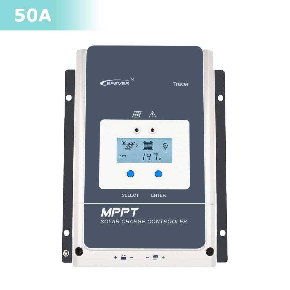 EPEVER 50A MPPT Solar Charge Controller 12/24/36/48VDC Automatically Identifying System Voltage with MT52 Remote Meter & Temperature Sensor RTS & Communication Cable RS485