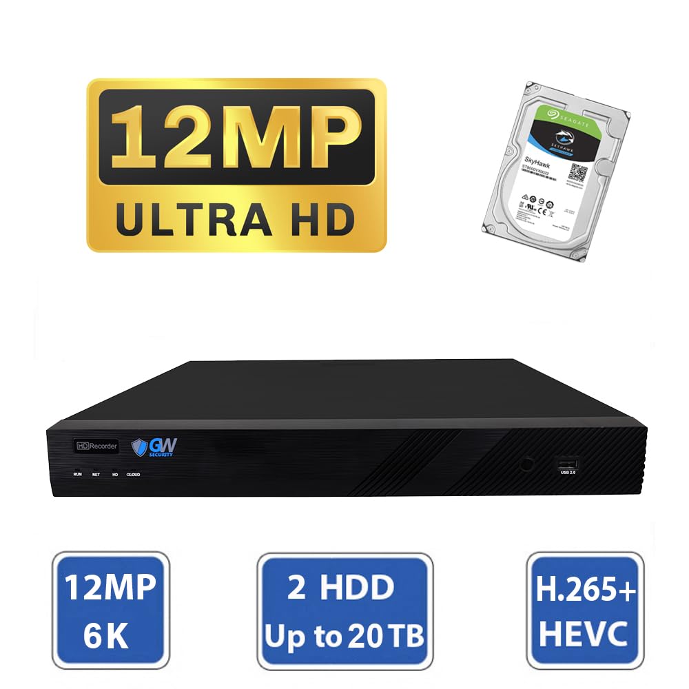GW Security 32 Channel NVR UltraHD 12MP 4K @30FPS Face/Human/Vehicle Detection PoE Security Camera System with 16 x 12MP (4512x2512) IP Microphone Outdoor & Indoor AI Dome Cameras, Color Night Vision