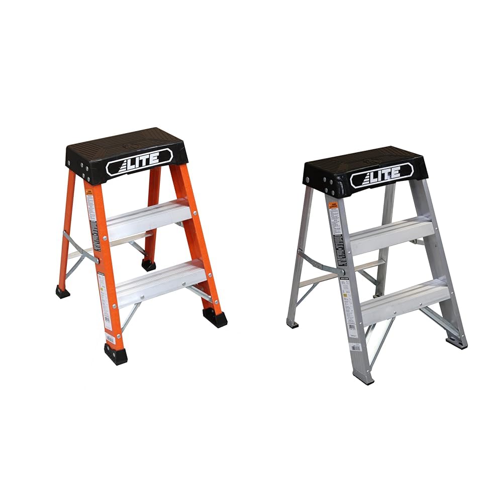 LITE 2' Fiberglass Step Stool Ladder, 300-Pound Capacity, Type IA, LP-3011-02 & 2' Aluminum Step Stool Ladder, 300-Pound Capacity, Type IA, LP-2011-02