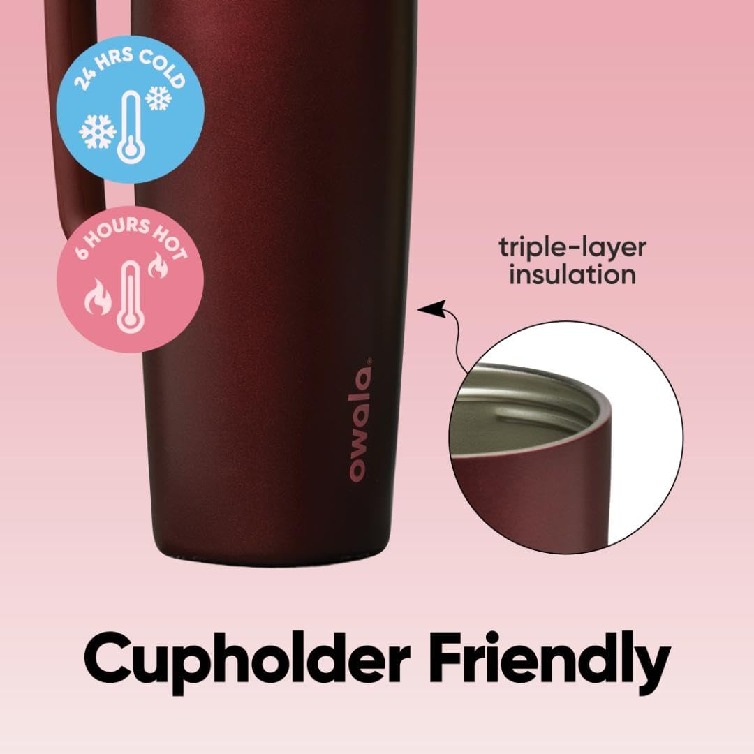 Owala SmoothSip Slider Travel Mug - 24 oz Insulated Stainless Steel, Leak Proof, Hot & Cold Drinks, Black Cherry