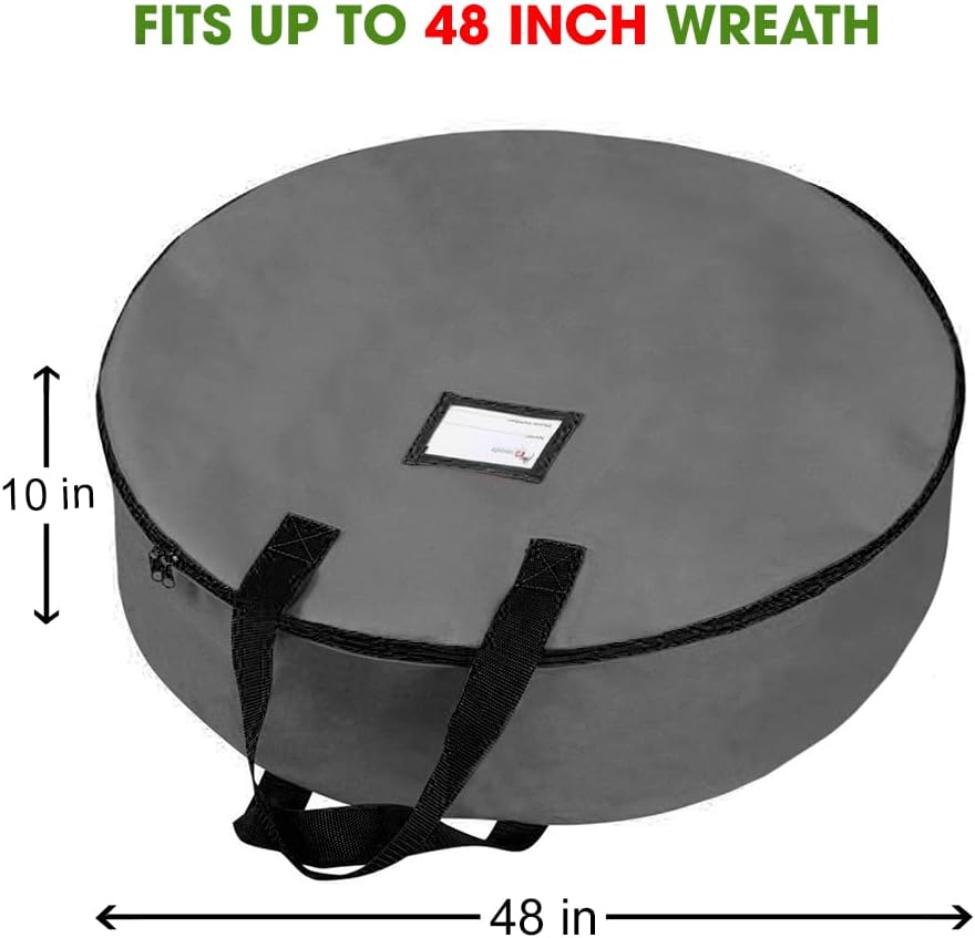 Primode Heavy Duty Wreath Storage Bag - 48" Durable 600D Oxford Polyester Container for Xmas Wreaths (Gray)