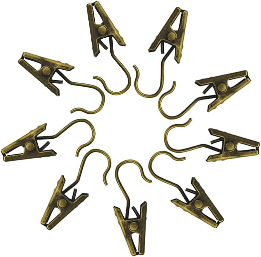 WMYCONGCONG Metal Hook Clips - 100 PCS Heavy-Duty Curtain Clips for String Lights & Photos | Antique Bronze