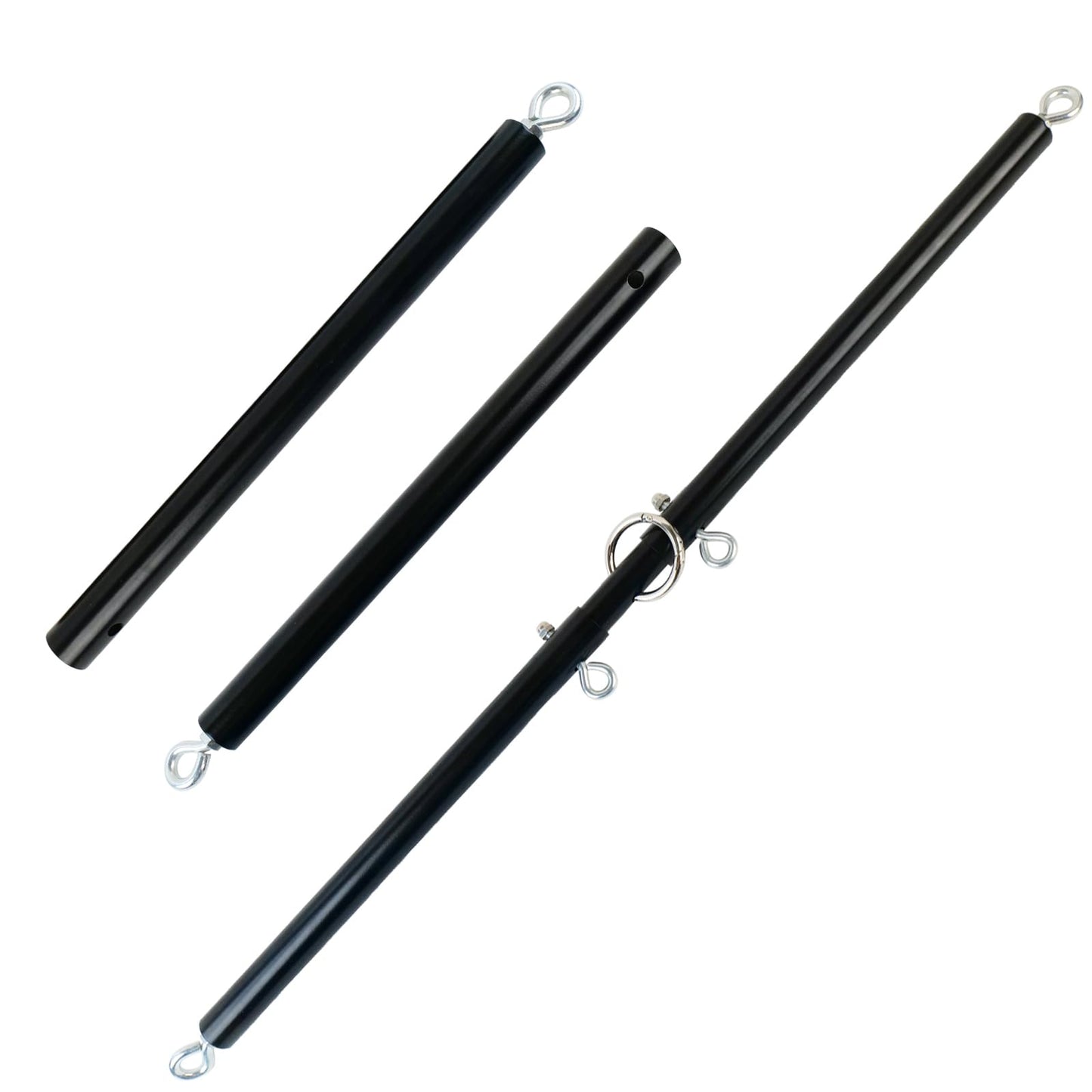 Spreader Bar Black Silver Red Gold Adjustable Exercise Stainless Steel Bar with 2 Fixed Rings, Yoga Training Fitness Gear, Workout Bar,Sports Gym Kit (Black)