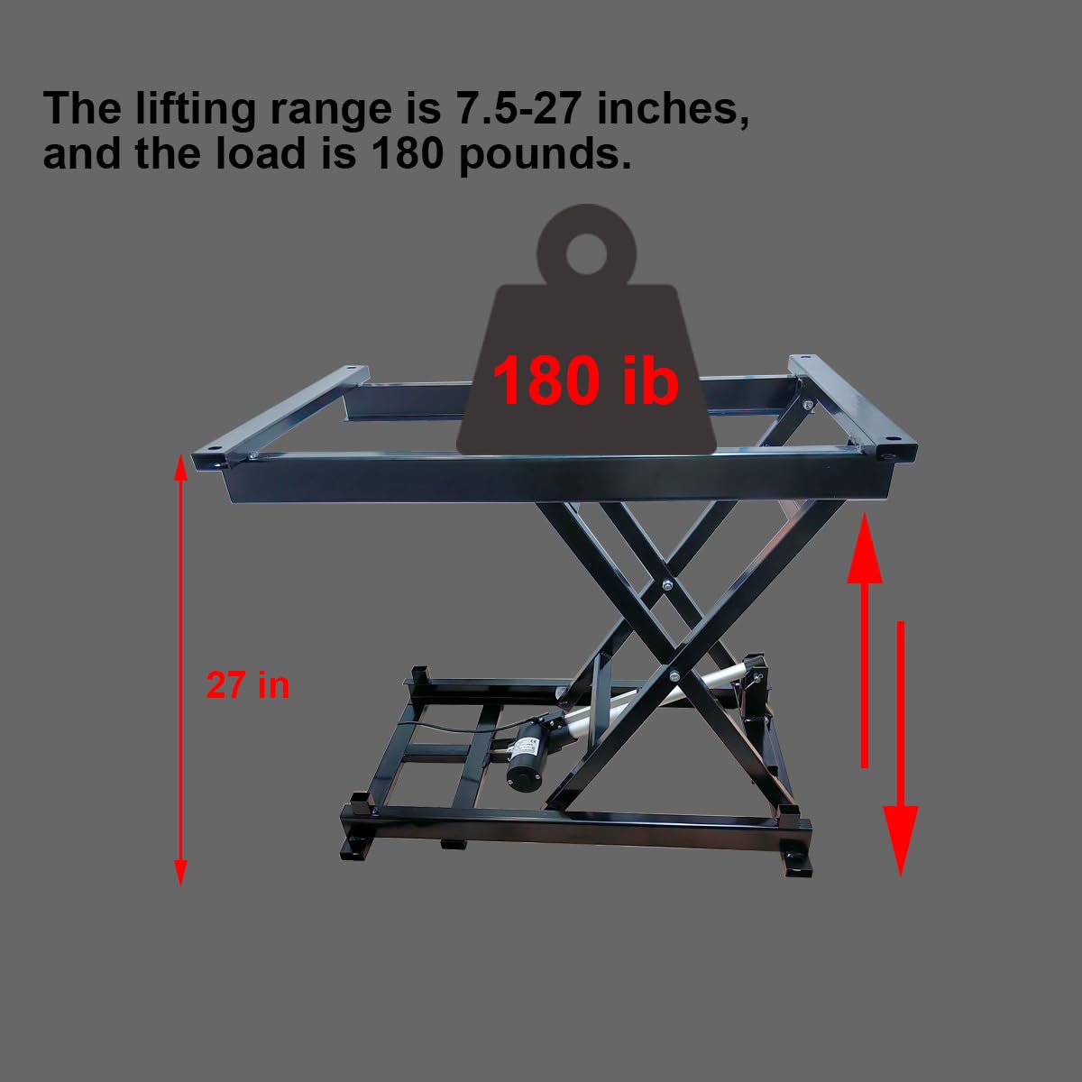 ANTEISI Electric Scissor Lift Table，7.5-27 in Height Adjustable，180Lbs Load,Used for DIY Lifting Coffee Table, Dining Table, and Other Projects,Black Metal Frame