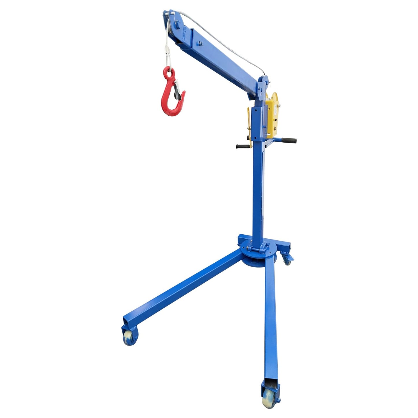 JARYANNIX Portable Folding Mini Crane Small Hoist Heavy-Duty Manganese Steel Lift with Rolling Casters for Construction, Warehousing Truck Loading 1100LBS Capacity