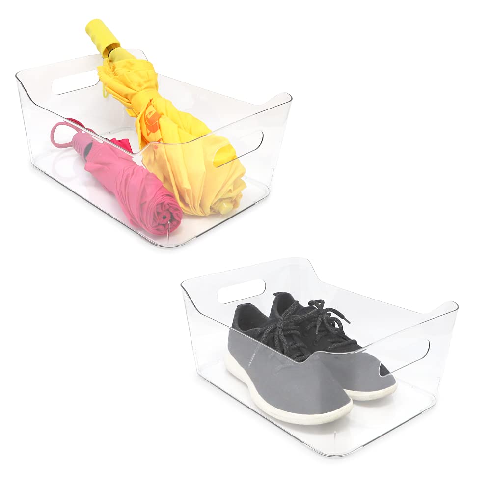 Isaac Jacobs 2-Pack Large Clear Storage Bins (13.5” x 10” x 6”) w/Handles, Plastic Box Set, Home, Office, Fridge, Freezer, Kitchen, Pantry Organization Container, BPA-Free/Food Safe (Large, 2 Pack)