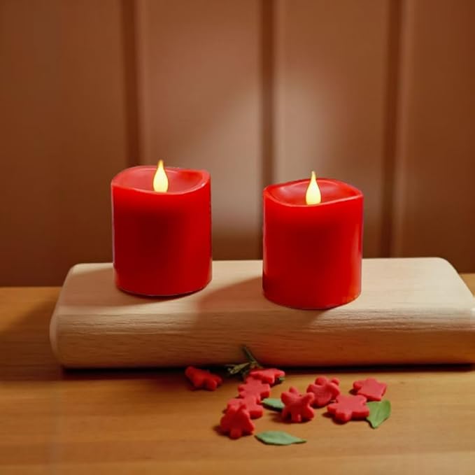 Red Flameless LED Candles 3 inch Diameter Real Wax 2AA Battery Operated 600hr+ Flickering Candles with Timer Remote Control for Halloween Thanksgiving Christmas Wedding Indoor (Red, 3″×3″- 2 PCS)