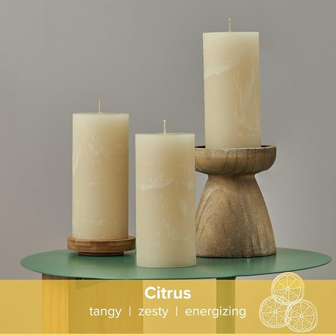 Simply Soson Citrus Scented Candle Set - 3x6 Ivory Pillar Candles for Home Aromatherapy Gift