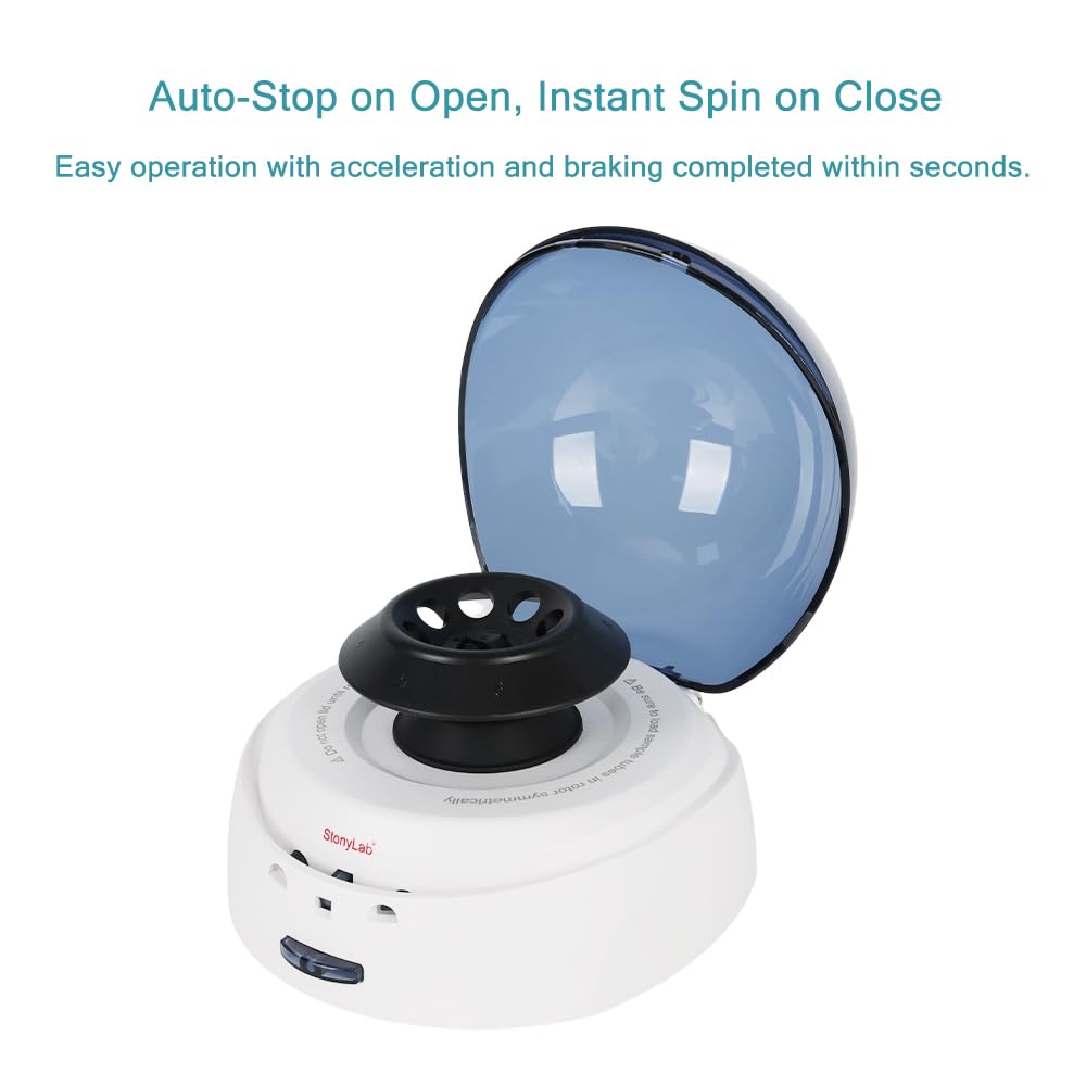 stonylab Mini Centrifuge, 7000rpm Portable Micro Centrifuge for 8x2 ml Tubes and PCR Strips, Laboratory Machine with Low Noise Under 45dB, Auto Stop When Opened, 110-240V