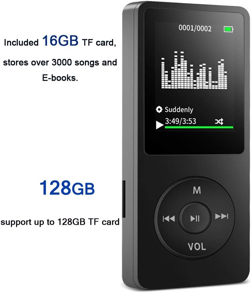 Dyzeryk MP3 16GB 128GB Player, Music Player with Micro SD Card, Build-in Speaker/Photo/Video Play/FM Radio/Voice
