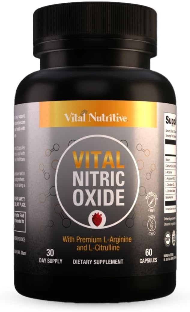 Vital Nitric Oxide Supplements for Men - Workout Booster Supplement for Men - Nitrous Oxide Boost Blood Flow, Blood Pressure, Energy & Workout Performance with L Arginine L Citruline-30 Days Supply