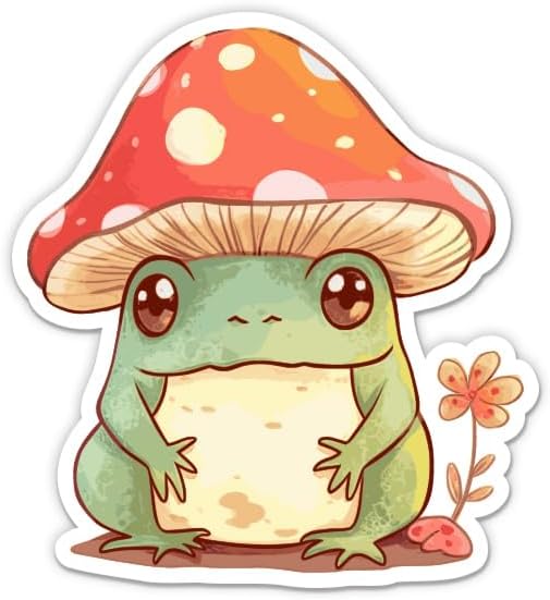 Sticker Mine 3" Mushroom Frog Sticker - Laptop Sticker - Waterproof Vinyl for Car, Phone, Water Bottle - Cute Boho Frog
