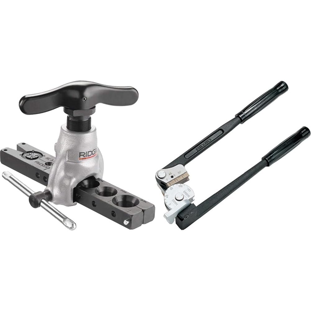RIDGID 41162 377 Precision Non-Ratcheting Pipe Flaring Tool, Flaring Tool & 36117 403 Instrument Bender, 3/16-inch Tube Bender for Bends Up to 180 Degrees, Pipe Bender,Black/Silver,Small