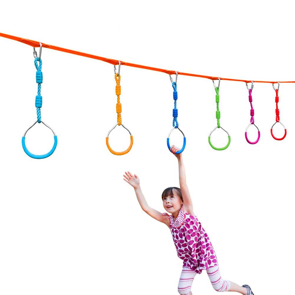 Swing Ninja Ring Indoor Outdoor Backyard PlaySet Fitness Gymnastic Training Equipment, 4 Pack Yellow Hanging Jungle Gym Fist Trapeze Monkey Bars Climbing Ring Ninja Warrior Obstacle Course Attachments