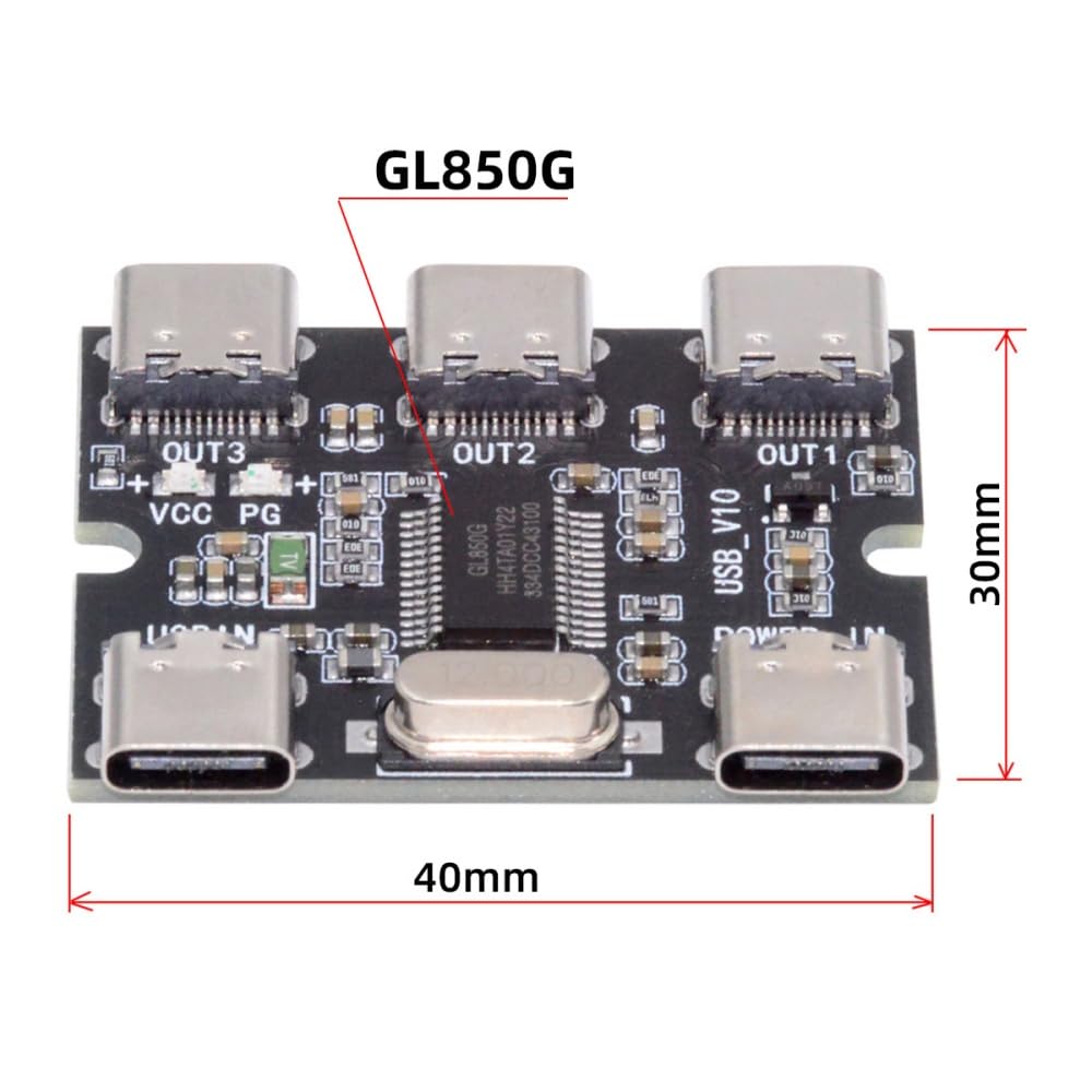 cablecc 2.0 1-to-3 3-Port USB-C HUB PCBA USB-C to hub Board Power Supply (Without housing) Type-C for Keyboard Mouse