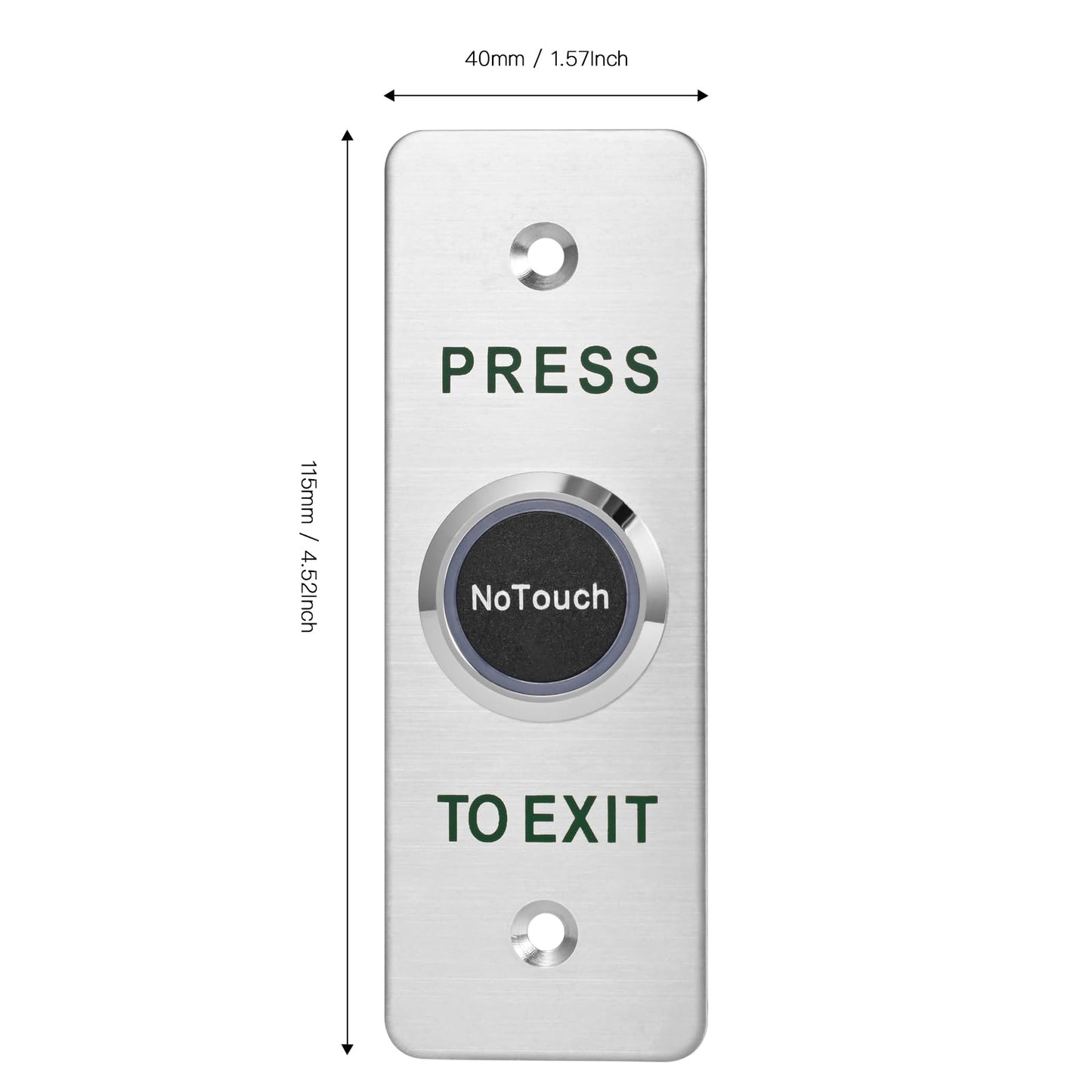 No-Touch Infrared Push to Exit Button with Green LED Indicator, Indoor Stainless Steel Panel Exit Access Control Switchl, featuring NC, COM, and NO Outputs (SNT886-115X40mm)