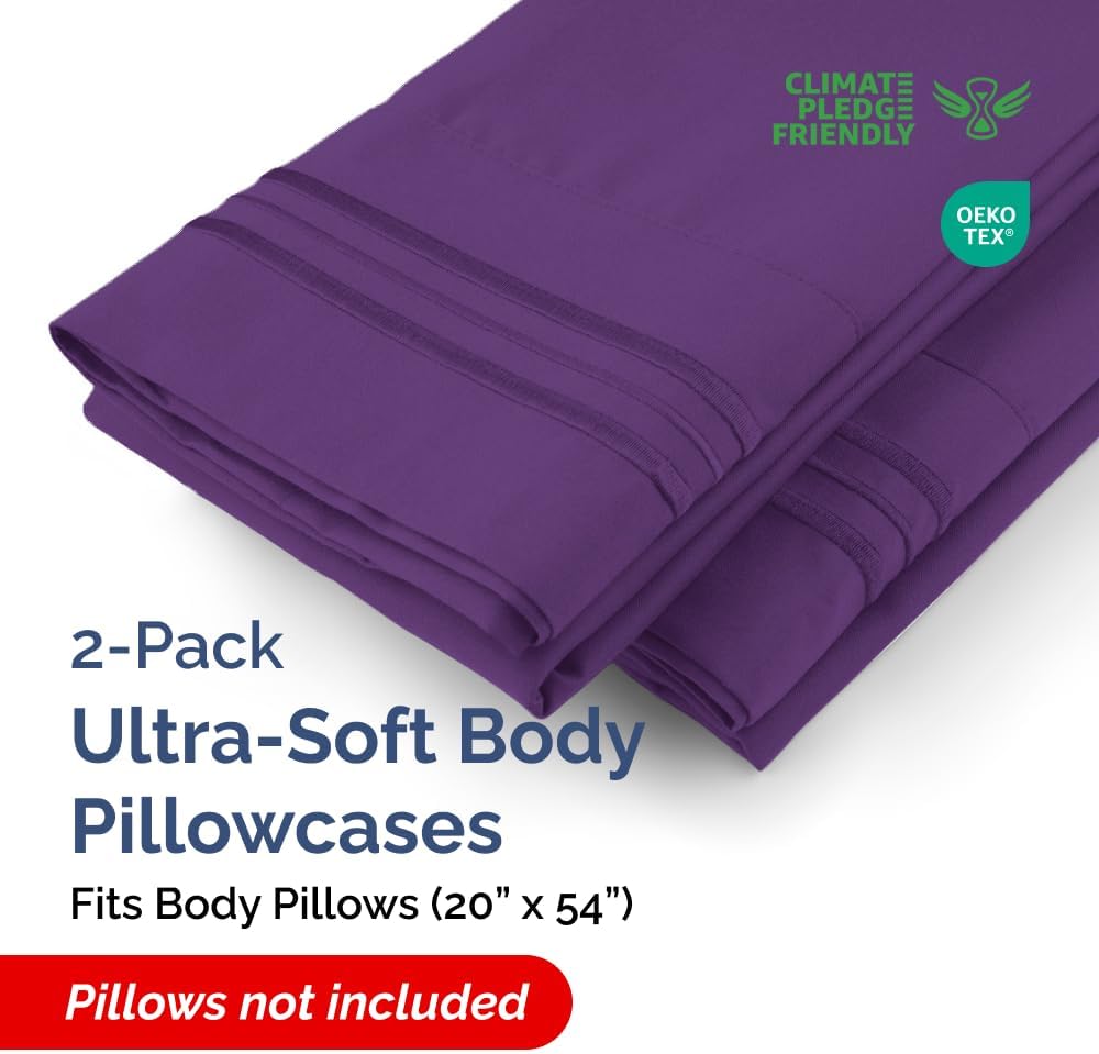 Skiennix Body Pillowcases Set of 2 | 20x54 Soft, Breathable Covers for Side Sleepers - Purple, Machine Washable