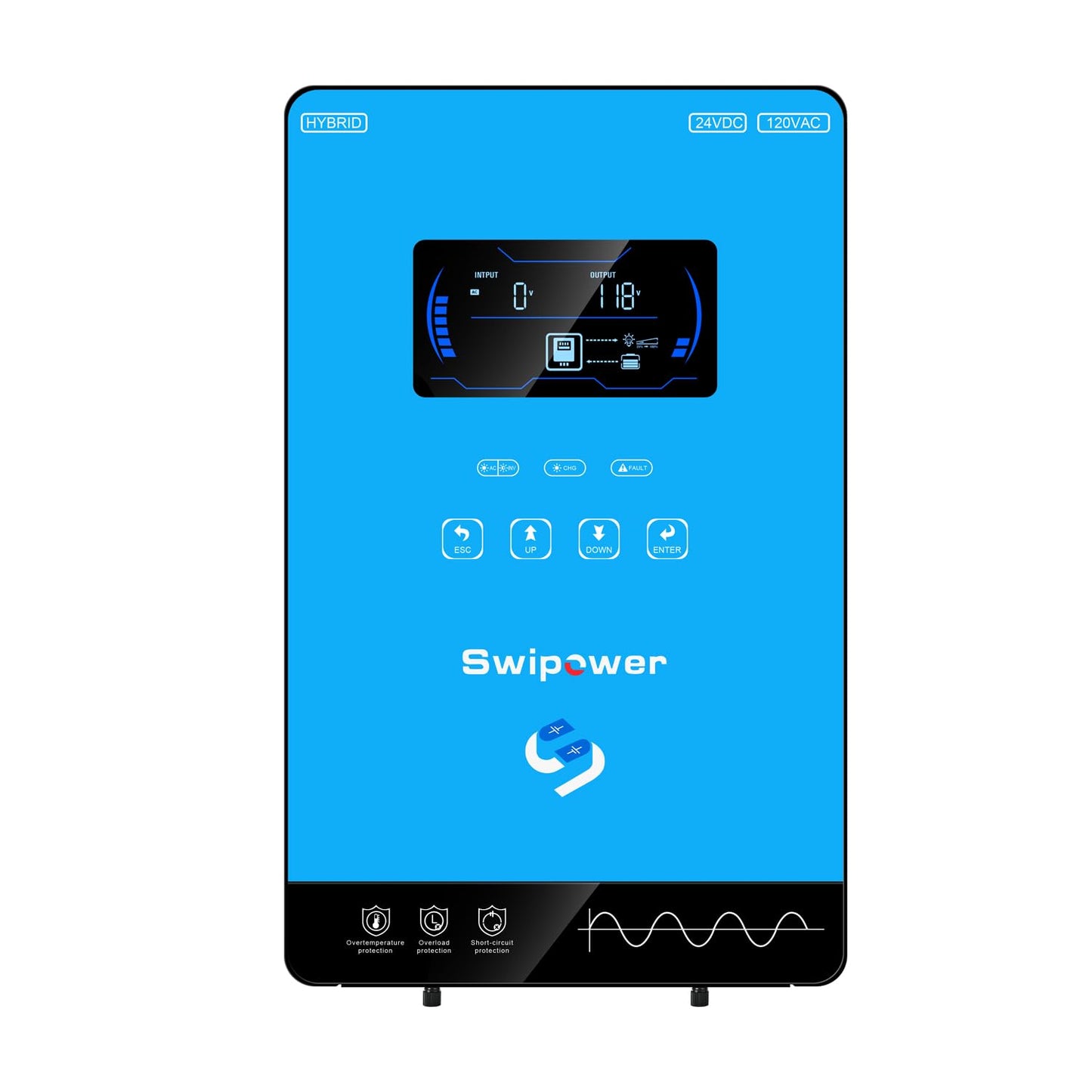 SWIPOWER 4000W Hybrid Solar Inverter 24V DC to 110V AC Pure Sine Wave, 6.25" Touch LCD with Glass Top, 140A MPPT Charge Controller, Home RV Cabin Use, Battery-Less/Lithium/AGM Compatible