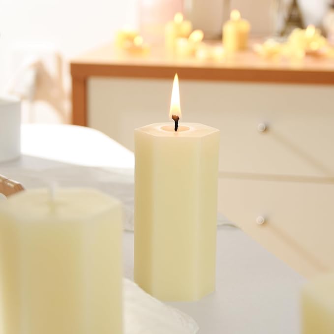 4PCS Hexagon Beeswax Pillar Candles,Large Handmade Pure Beeswax Candle,Unscented Smokelessï¼? * 4",18H, White